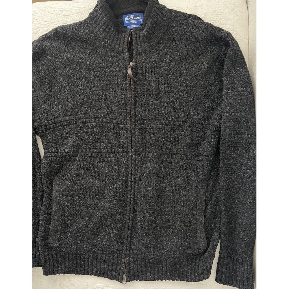 Pendleton Shetland Wool Cardigan Full Zip Sweater Mens M Black Knit Washable